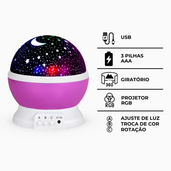 Luminária Projetor Estrelas 360º Abajur Star Master - Image 6