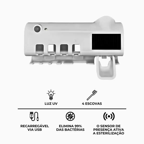 Suporte Dipenser Com Esterilizador UV Porta Escova e Pasta de Dente - Image 9