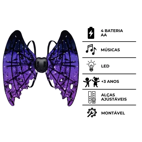 Fantasia de asas para Festas com Led e Música -  Vampiro - Image 4