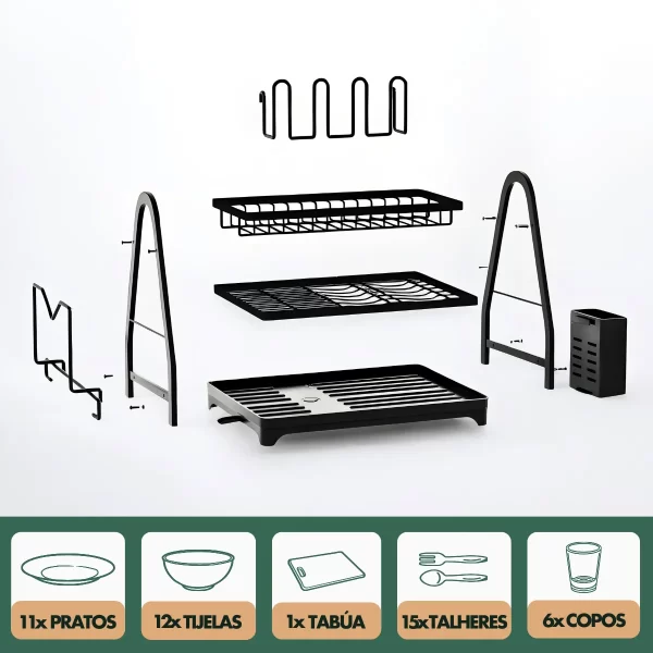 Escorredor e Organizador De Louças Inox Preto - Image 5