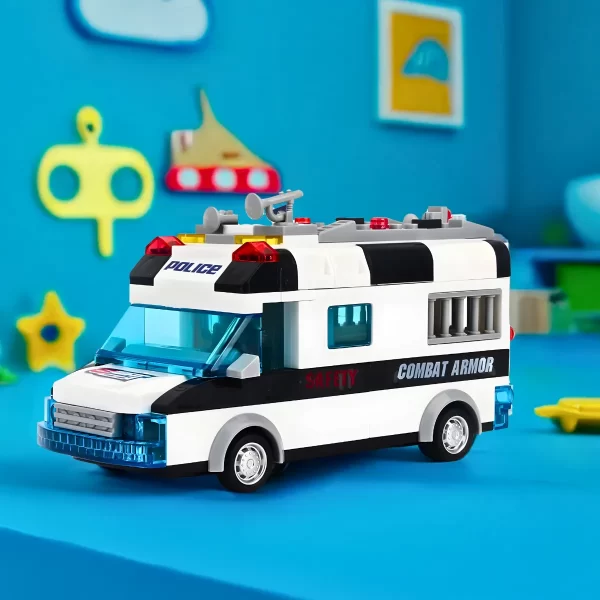 Carro Policia 77 Peças Lego Brinquedo com Luz Som - Image 2
