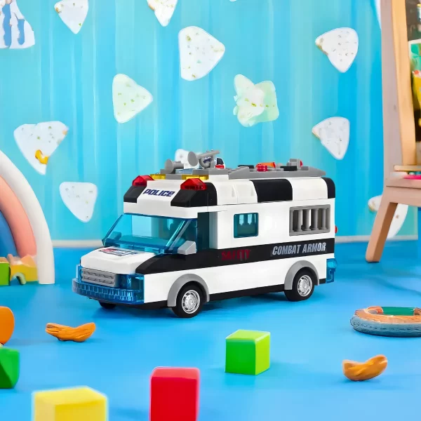 Carro Policia 77 Peças Lego Brinquedo com Luz Som - Image 3