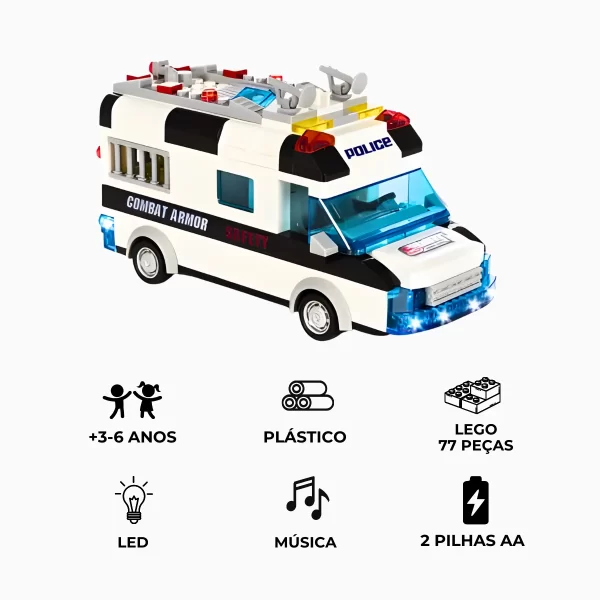Carro Policia 77 Peças Lego Brinquedo com Luz Som - Image 8