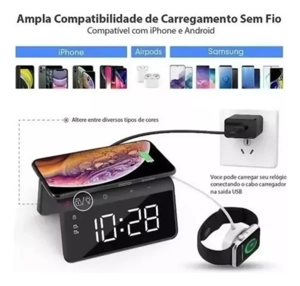 Carregador Indução + Relógio Despertador (BRANCO) - Image 9