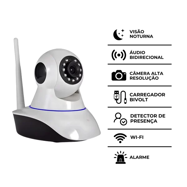 Câmera Ip Sem Fio 360° 3 Antenas HD Wifi Visão Noturna Alarm - Image 3