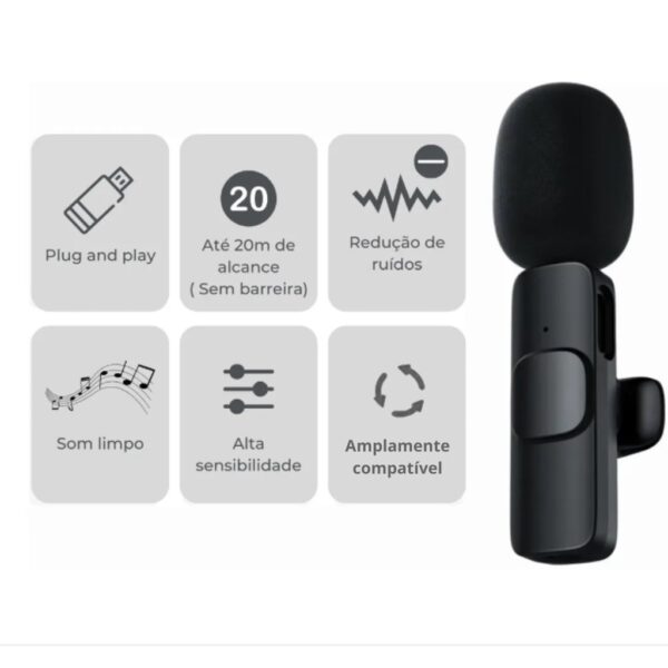 Microfone Lapela Wireless Sem Fio Para iPhone iPad Lightning - Image 5