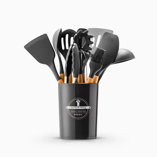 Kit Utensílios Cozinha 12 Peças Silicone Antiaderente - CINZ