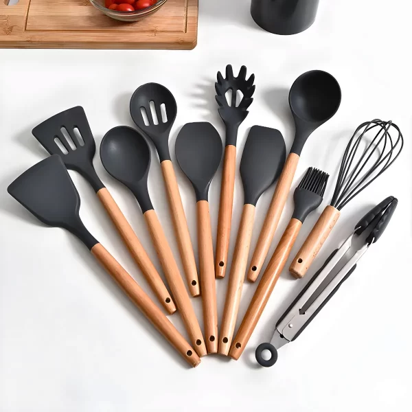 Kit Utensílios Cozinha 12 Peças Silicone Antiaderente - CINZ - Image 3