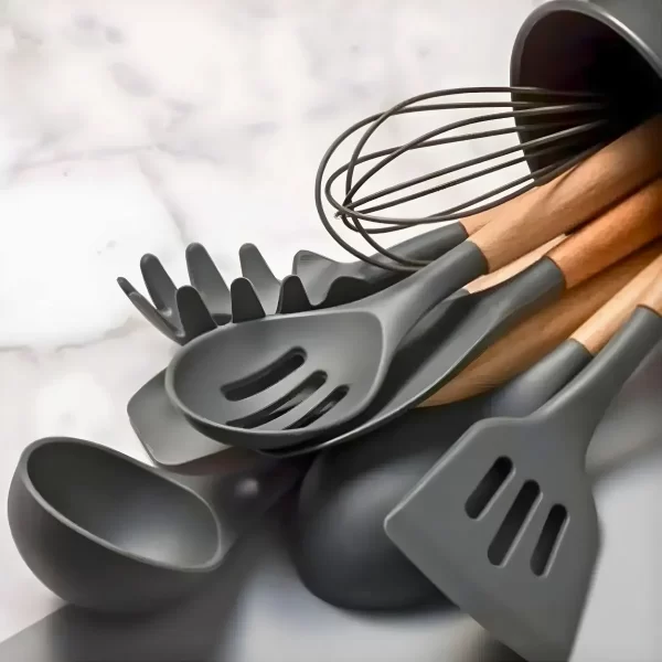 Kit Utensílios Cozinha 12 Peças Silicone Antiaderente - CINZ - Image 7